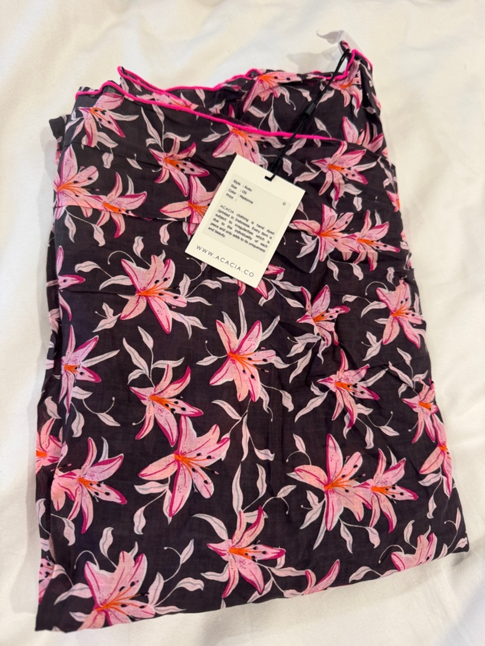 acacia swimwear Black Sarong with Pink Floral Print